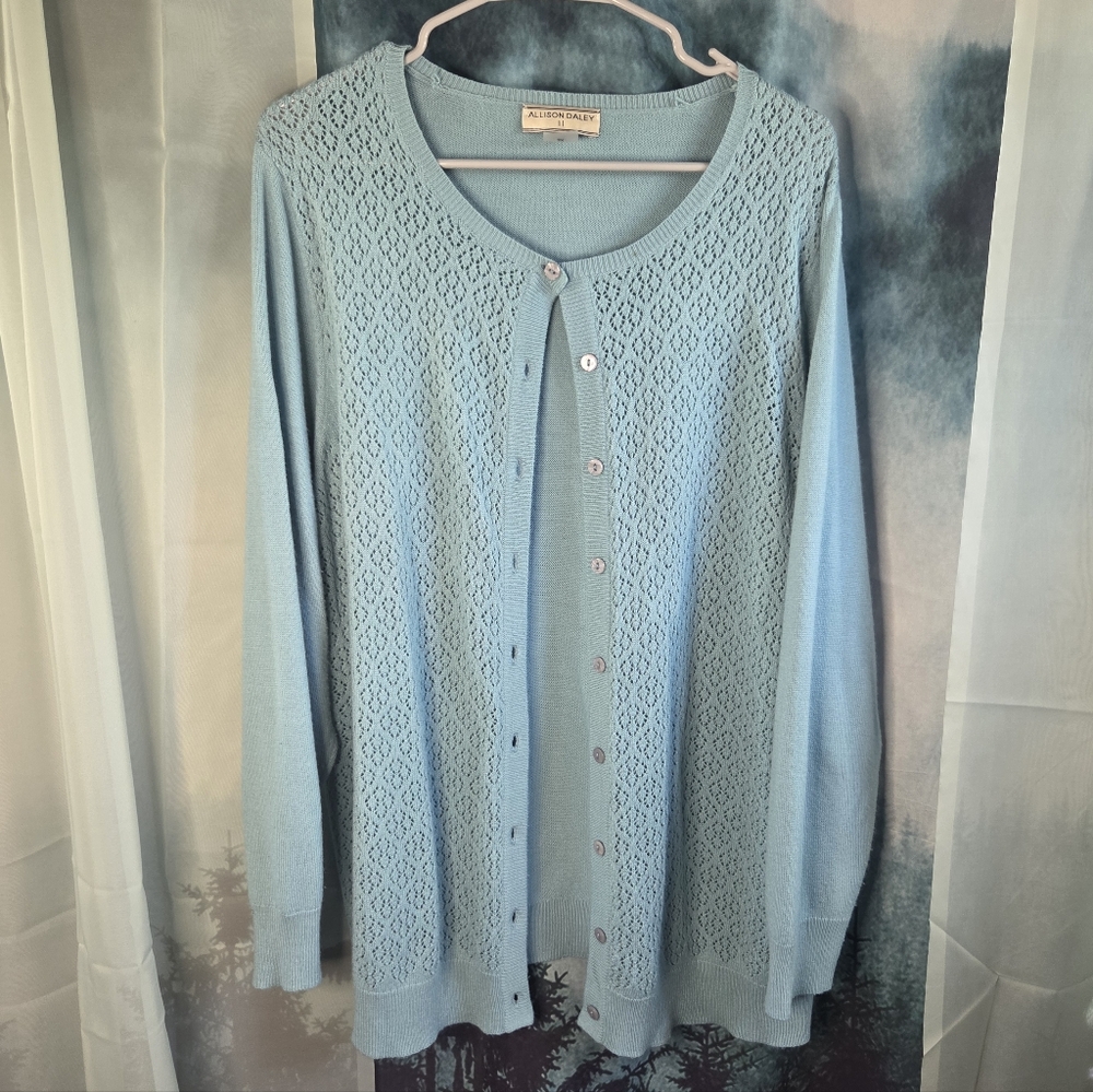 Allison Daley Light Blue Crochet Front Cardigan Sweater